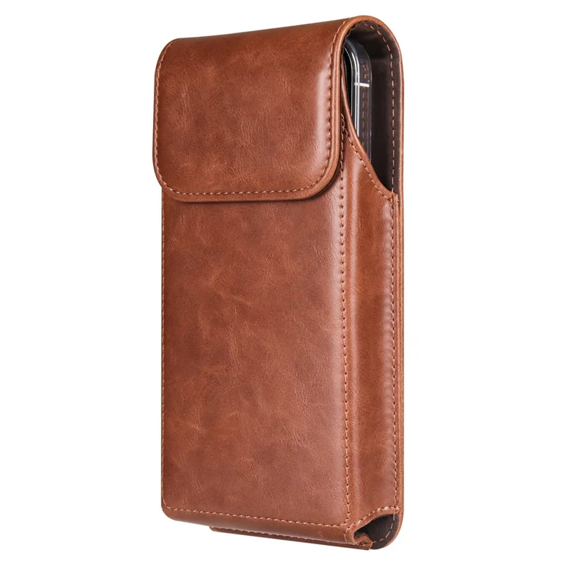 Crazy Horse Texture PU Leather Wasit Phone Pouch for 6.7" Mobile Phone Belt Bag with Back Clip - Brown