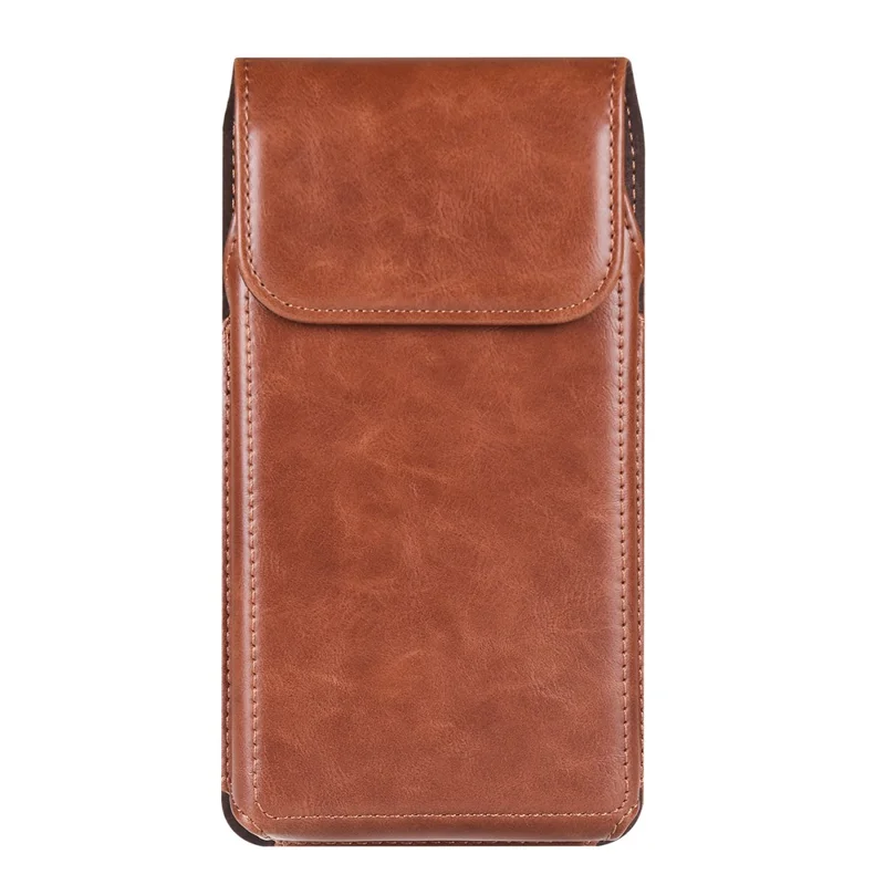 Crazy Horse Texture PU Leather Wasit Phone Pouch for 6.7" Mobile Phone Belt Bag with Back Clip - Brown