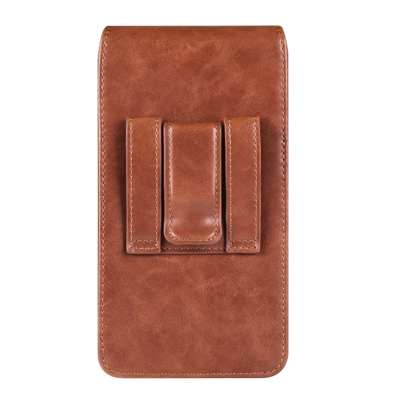 Crazy Horse Texture PU Leather Wasit Phone Pouch for 6.7" Mobile Phone Belt Bag with Back Clip - Brown