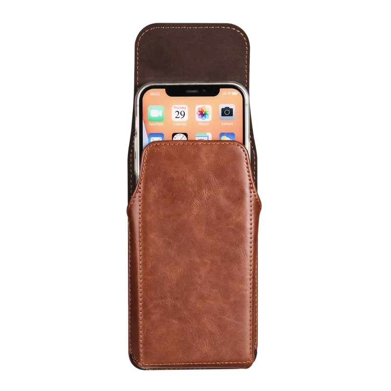 Crazy Horse Texture PU Leather Wasit Phone Pouch for 6.7" Mobile Phone Belt Bag with Back Clip - Brown