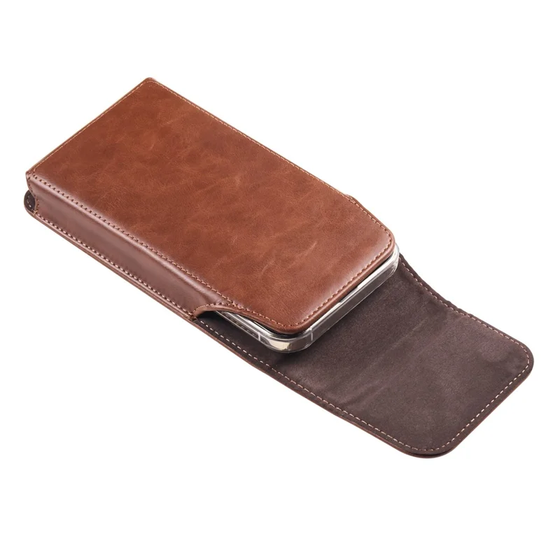 Crazy Horse Texture PU Leather Wasit Phone Pouch for 6.7" Mobile Phone Belt Bag with Back Clip - Brown