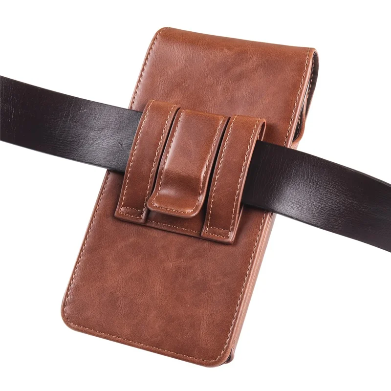 Crazy Horse Texture PU Leather Wasit Phone Pouch for 6.7" Mobile Phone Belt Bag with Back Clip - Brown