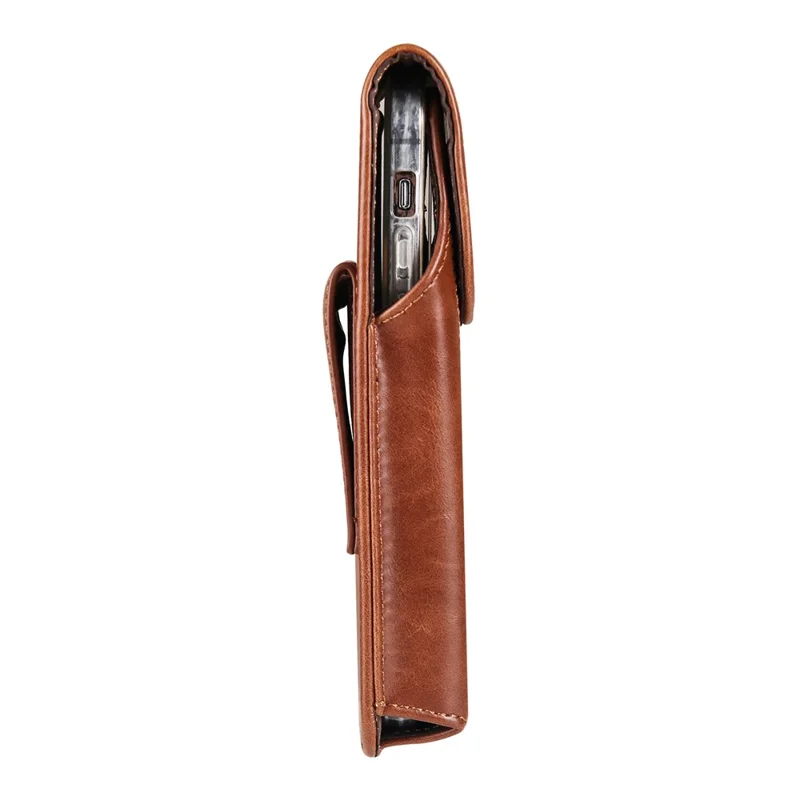 Crazy Horse Texture PU Leather Wasit Phone Pouch for 6.7" Mobile Phone Belt Bag with Back Clip - Brown