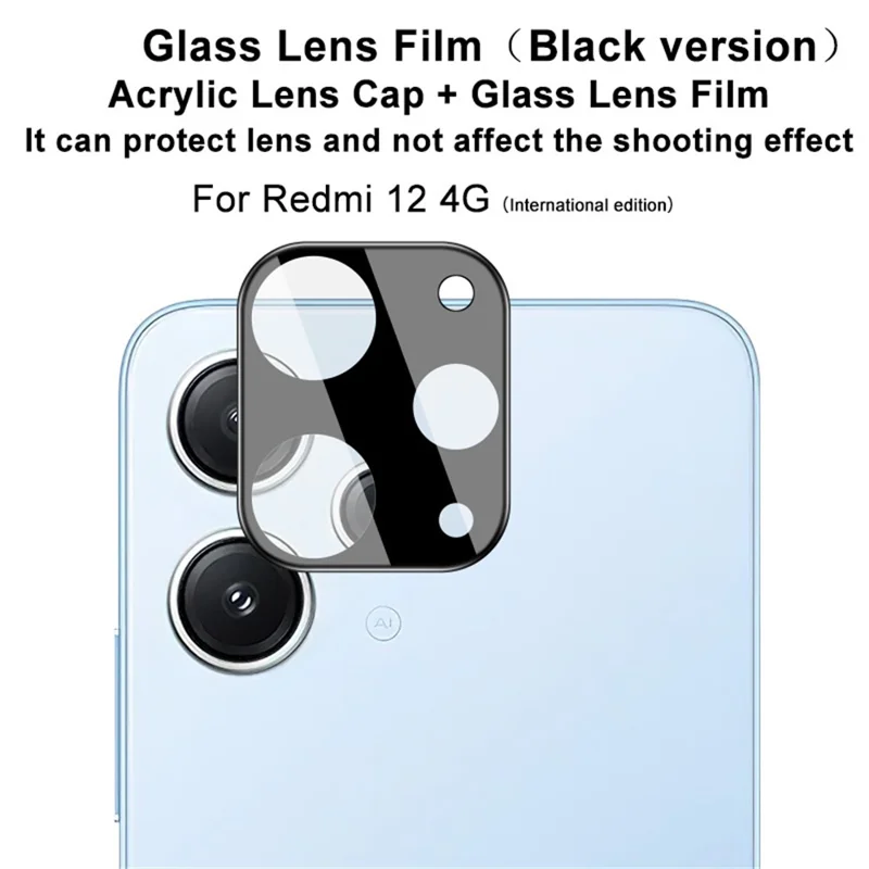 IMAK per Xiaomi Redmi 12 4G Pellicola Protettiva Lente Fotocamera in Vetro Temperato+Coperchio Lente in Acrilico (Versione Nera)