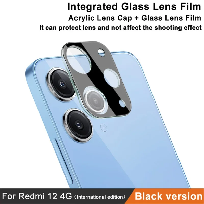 IMAK per Xiaomi Redmi 12 4G Pellicola Protettiva Lente Fotocamera in Vetro Temperato+Coperchio Lente in Acrilico (Versione Nera)