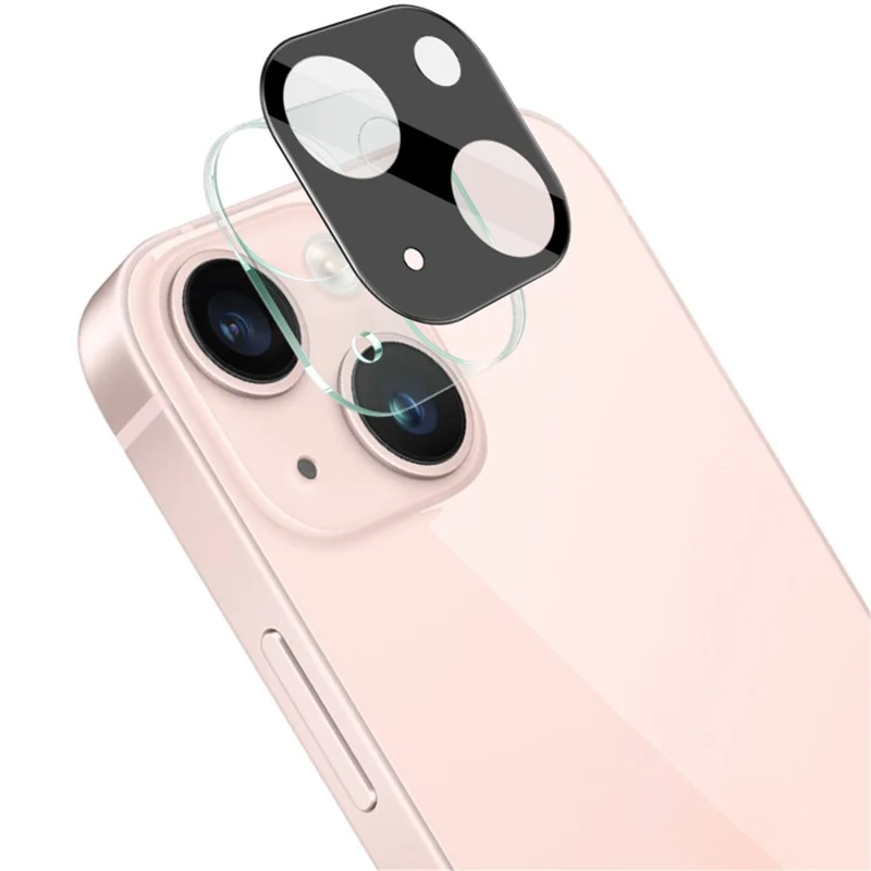 IMAK For iPhone 15 / 15 Plus Camera Lens Film Tempered Glass HD Clear Lens Protector+Acrylic Lens Cap (Black Version)