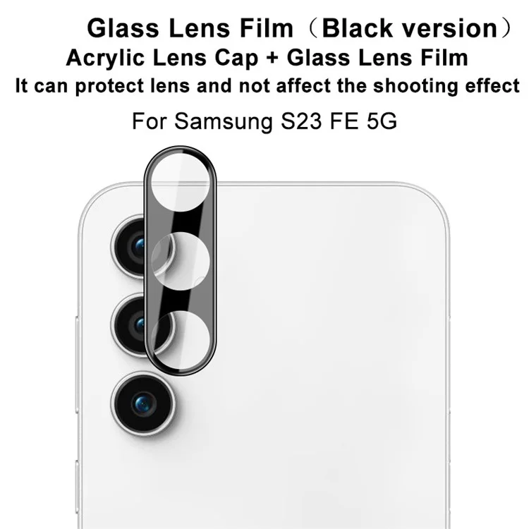 IMAK Tempered Glass Lens Film for Samsung Galaxy S23 FE, Camera Lens Protector+Acrylic Lens Cap (Black Version)