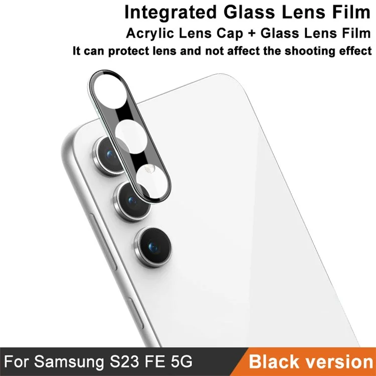 IMAK Tempered Glass Lens Film for Samsung Galaxy S23 FE, Camera Lens Protector+Acrylic Lens Cap (Black Version)