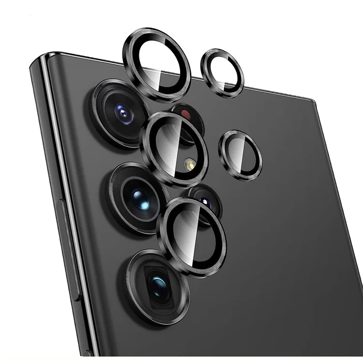 NORTHJO For Samsung Galaxy S23 Ultra 1 Set Camera Lens Film CD Vein Metal Ring Tempered Glass Lens Protector - Black
