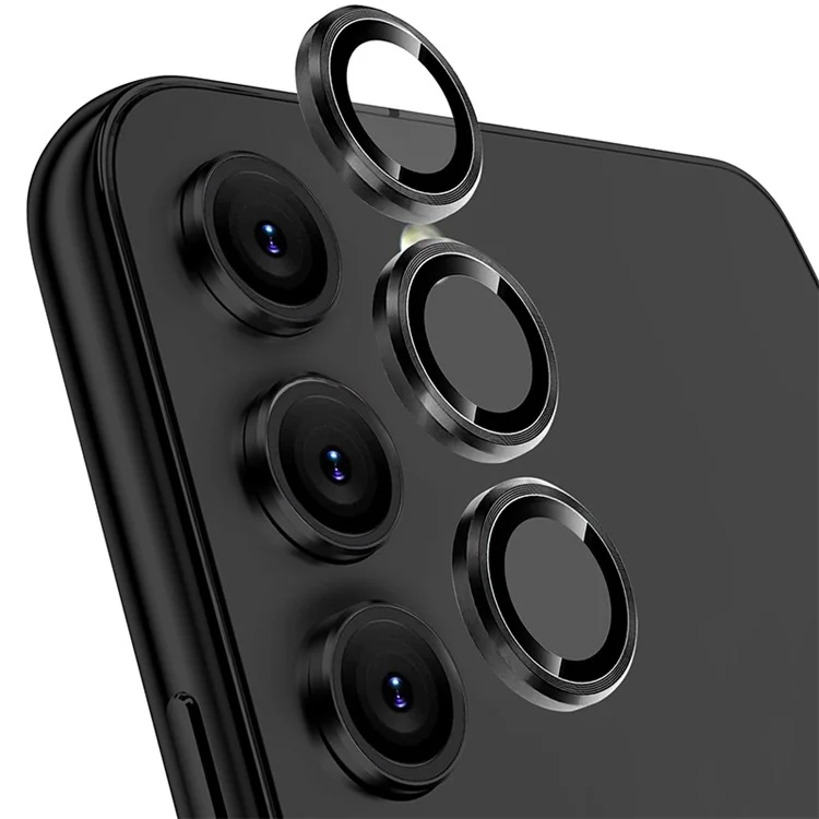 NORTHJO 1 Set Camera Lens Protector for Samsung Galaxy S23 / S23+ , CD Vein Metal Ring Tempered Glass Anti-Scratch Lens Cover Film - Black