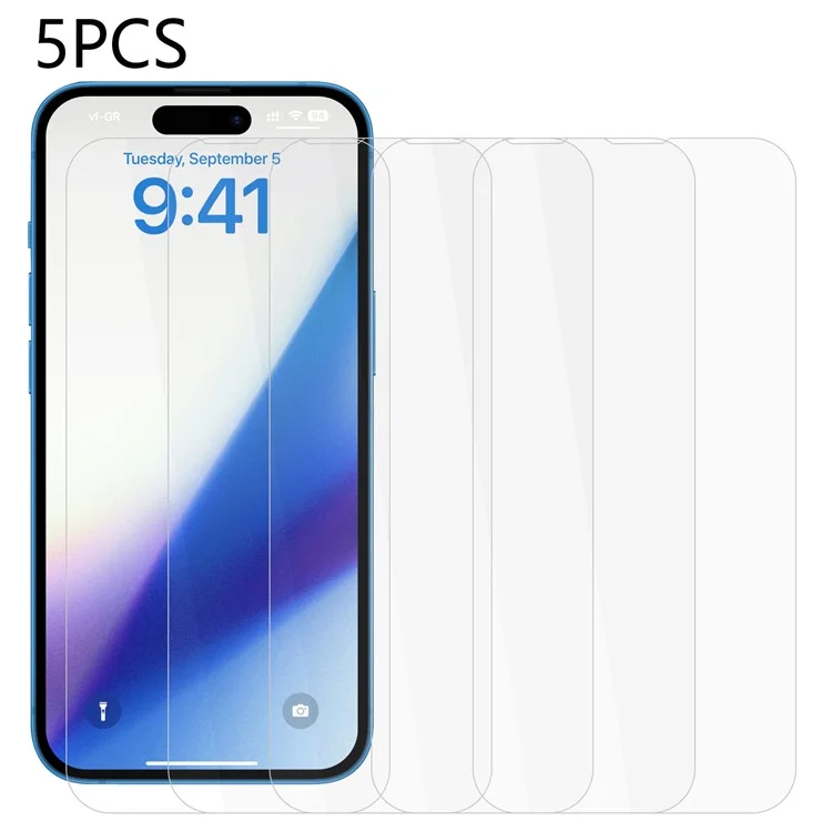 5 PCS Anti-explosion Tempered Glass Film for iPhone 15, Écran de haute définition pour téléphone Protecteur d'écran