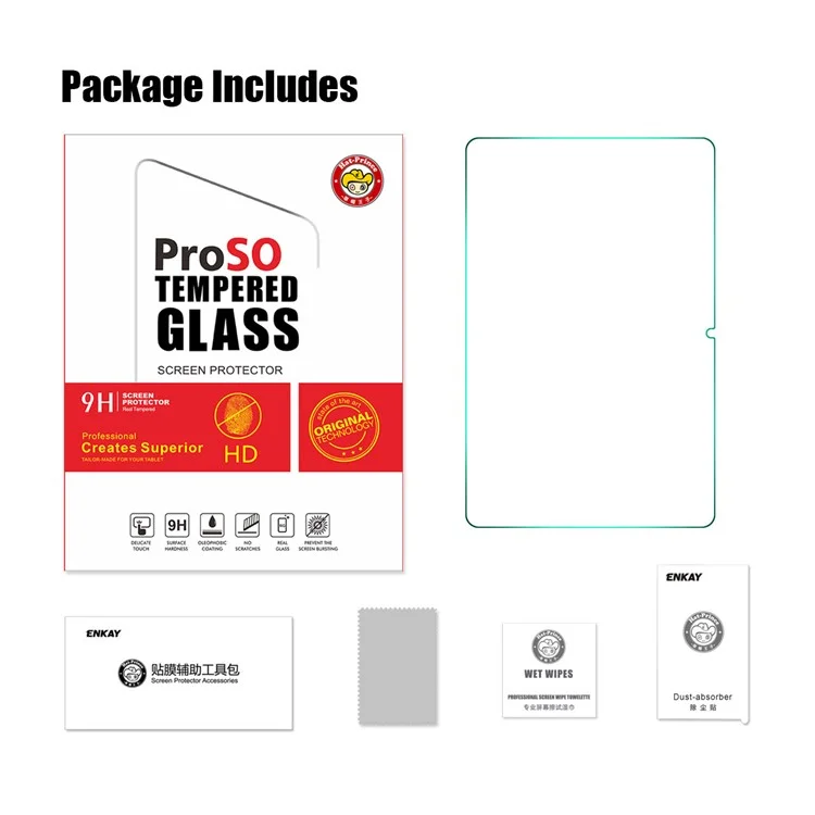 ENKAY HAT PRINCE Screen Protector for Samsung Galaxy Tab S10+ / S9 FE+ / S9+ / S8+ / S7 FE , 0.33mm HD Clear 9H 2.5D High Aluminium-Silicon Glass Film