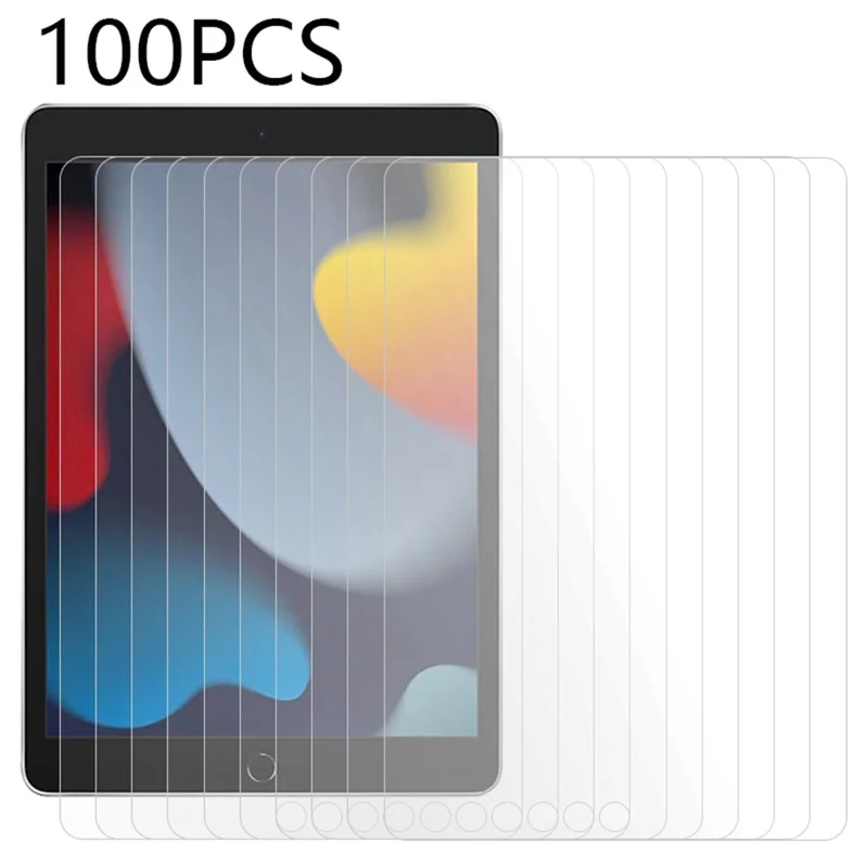 100Pcs For iPad 10.2 (2019) / (2020) / (2021) Screen Protector Scratch Resistant Tempered Glass Film (No Package, with Wipes Set, Dust-absorber, Guide Sticker)