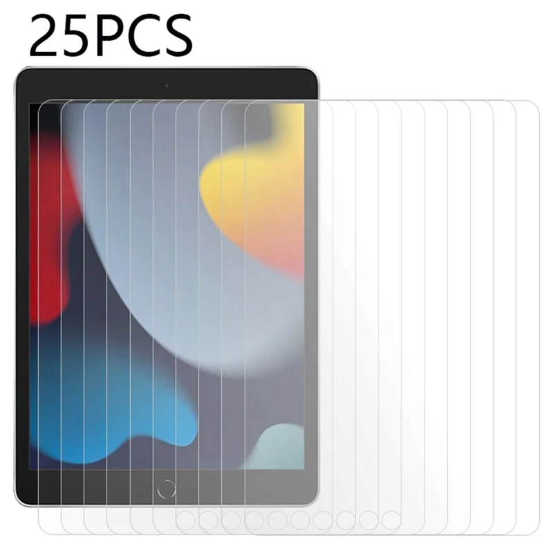 25Pcs For iPad 10.2 (2019) / (2020) / (2021) Clear Screen Protector Highly Sensitive Tempered Glass Film (No Package, with Wipes Set, Dust-absorber, Guide Sticker)