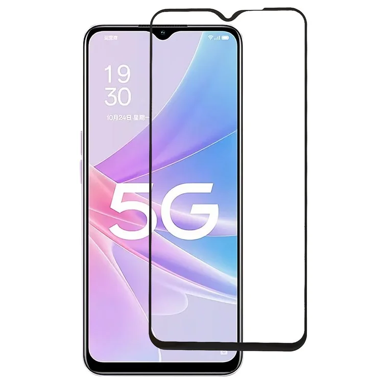 Pour Oppo A58 5G Silk Printing Tempered Glass Full Glue Anti-explosion Full Screen Protector