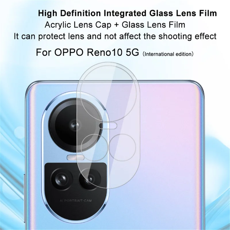 IMAK Lens Protector para Oppo Reno10 Pro 5G (Global) / Reno10 5G (Global) , Filme de Lente de Vidro Temperado Integrado + Tampa da Lente Acrílica