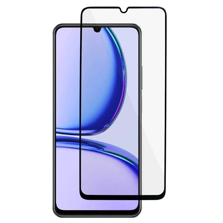 Para Realme C53 (Global) / C53 (India) / C51 Electroplated Silk Printing Black Edge Tempered Glass Screen Protector Full Cover Full Glue HD Film
