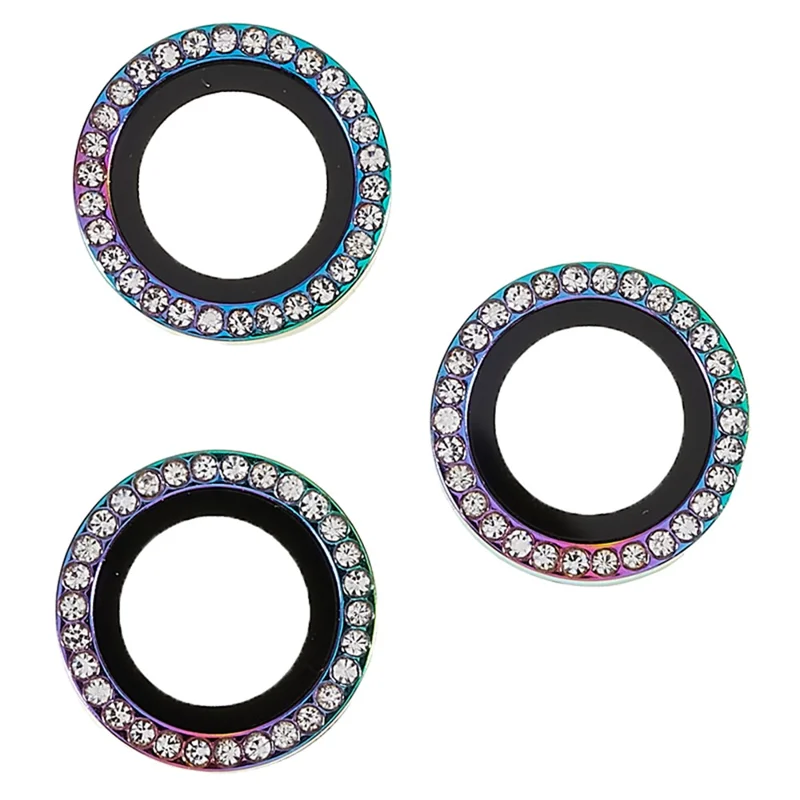 Для iPhone 15 Pro / 15 Pro Max Защитное стекло для камеры Металлическая рамка со стразами + Закаленное стекло для задней линзы - Разноцветный