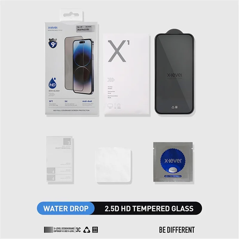 X-LEVEL For iPhone 16 / 15 / 14 Pro Phone Full Screen Protector Silk Printing Full Glue 2.5D Tempered Glass Film