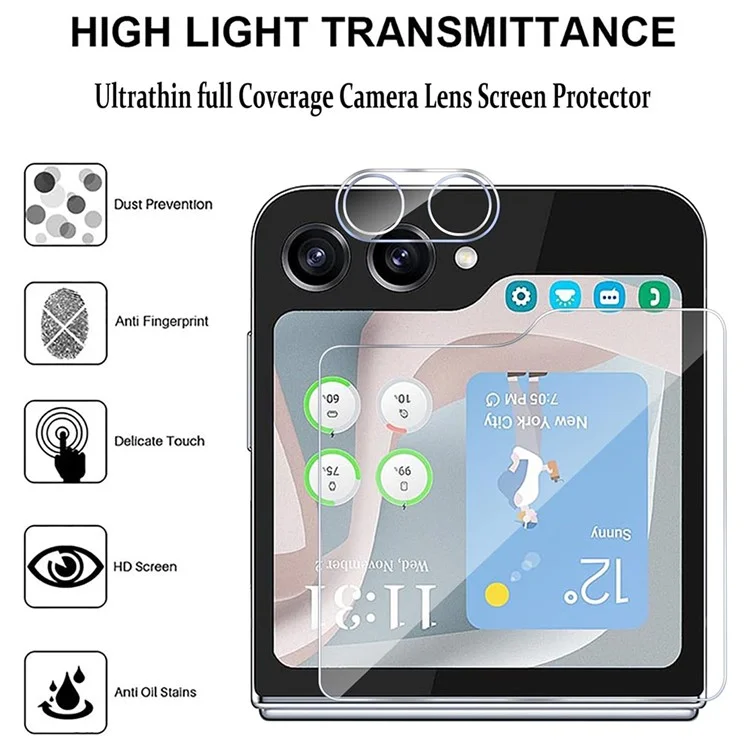 Pour Samsung Galaxy Z Flip5 5G Protecteur d'objectif de caméra + Protecteur d'écran arrière HD Clear Set Arc Edge Anti-Rayures Film de lentille