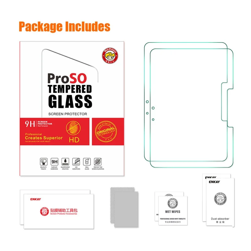 ENKAY HAT PRINCE 2Pcs For Samsung Galaxy Tab Active5 Pro / Active4 Pro / Active Pro 0.33mm 9H Screen Protector HD High Aluminium-Silicon Glass Film