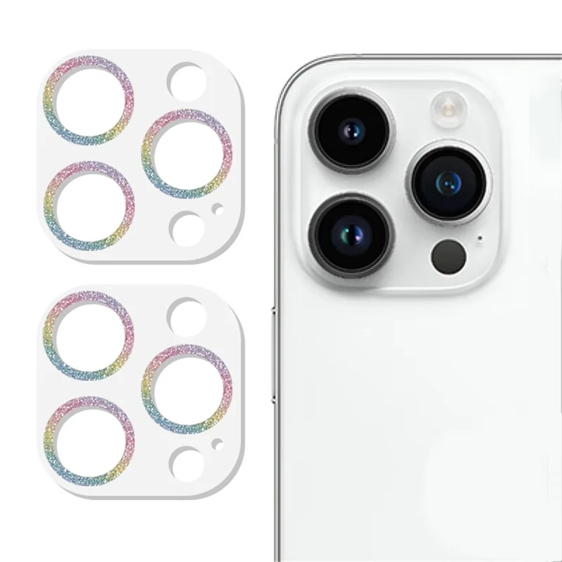 2 pièces pour iPhone 15 Pro / 15 Pro Max Glitter Camera Lens Protector 3D Tempered Glass Integrated Lens Film - Multicolore