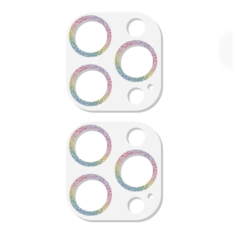 2 pièces pour iPhone 15 Pro / 15 Pro Max Glitter Camera Lens Protector 3D Tempered Glass Integrated Lens Film - Multicolore
