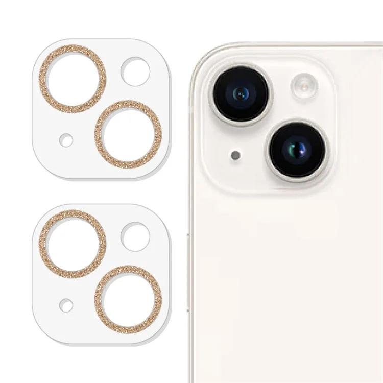 2PCS for iPhone 15 / 15 Plus 3D Integrated Camera Lens Protector Glitter Ring Tempered Glass Anti-Scratch Lens Film - Gold