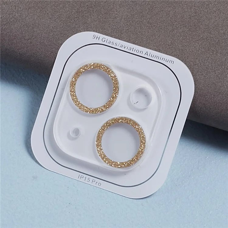 2PCS for iPhone 15 / 15 Plus 3D Integrated Camera Lens Protector Glitter Ring Tempered Glass Anti-Scratch Lens Film - Gold