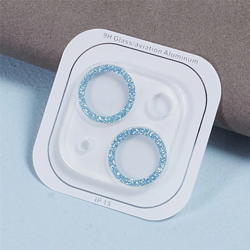 2PCS for iPhone 15 / 15 Plus 3D Integrated Camera Lens Protector Glitter Ring Tempered Glass Anti-Scratch Lens Film - Blue