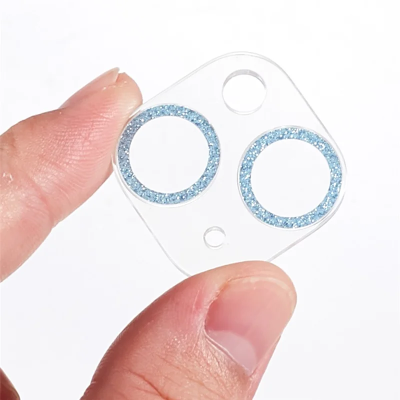2PCS for iPhone 15 / 15 Plus 3D Integrated Camera Lens Protector Glitter Ring Tempered Glass Anti-Scratch Lens Film - Blue