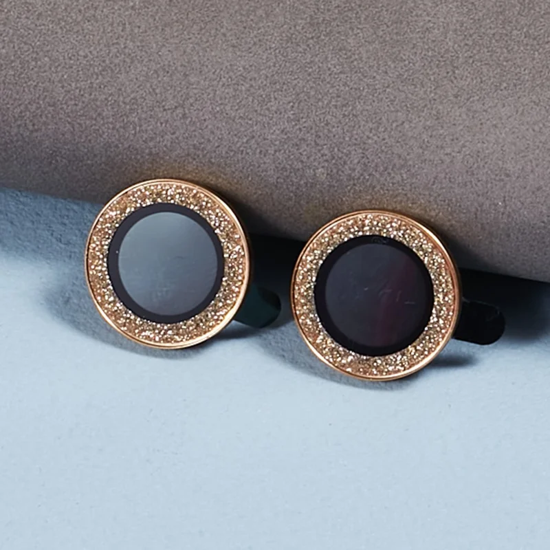 For iPhone 15  / 15 Plus Camera Lens Protector Set Bling Glitter Metal Ring Tempered Glass Lens Film - Gold