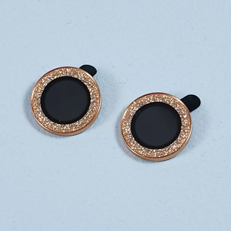 For iPhone 15  / 15 Plus Camera Lens Protector Set Bling Glitter Metal Ring Tempered Glass Lens Film - Gold