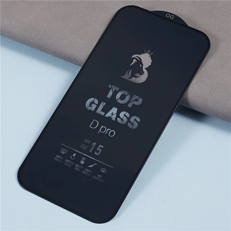 D Pro For iPhone 15 Protector de pantalla con impresión de seda HD Vidrio templado 9H Película resistente