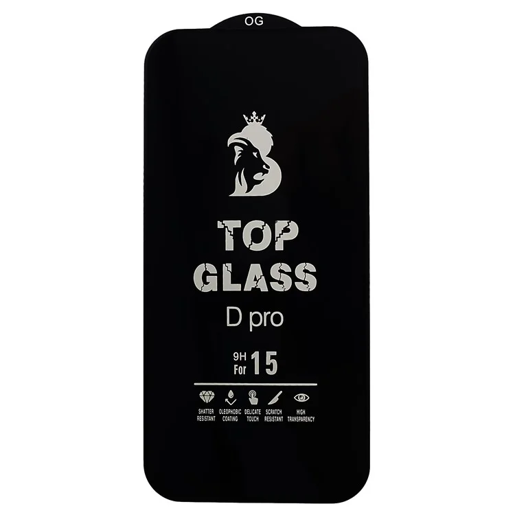 D Pro For iPhone 15 Protector de pantalla con impresión de seda HD Vidrio templado 9H Película resistente