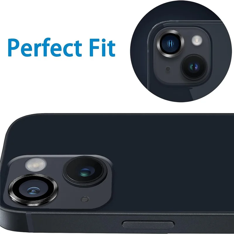 عدسة حماية لهاتف iPhone 15 / 15 Plus، مجموعة عدسات حماية بطبقة زجاج مُقسّى مع حلقة معدنية بتصميم CD Vein - أسود