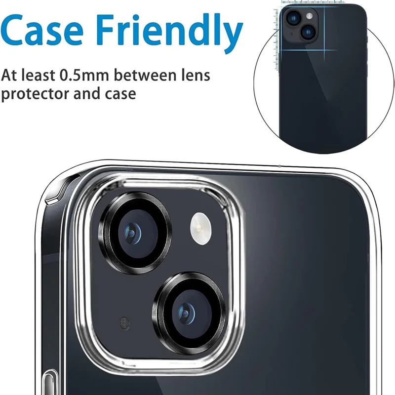 عدسة حماية لهاتف iPhone 15 / 15 Plus، مجموعة عدسات حماية بطبقة زجاج مُقسّى مع حلقة معدنية بتصميم CD Vein - أسود