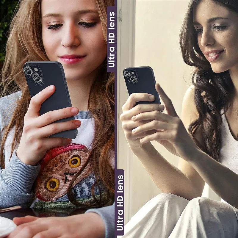 Para iPhone 15 / 15 Plus, Protector de lente de cámara Juego Anillo de metal brillante Película de vidrio templado para la parte posterior de la lente - Negro