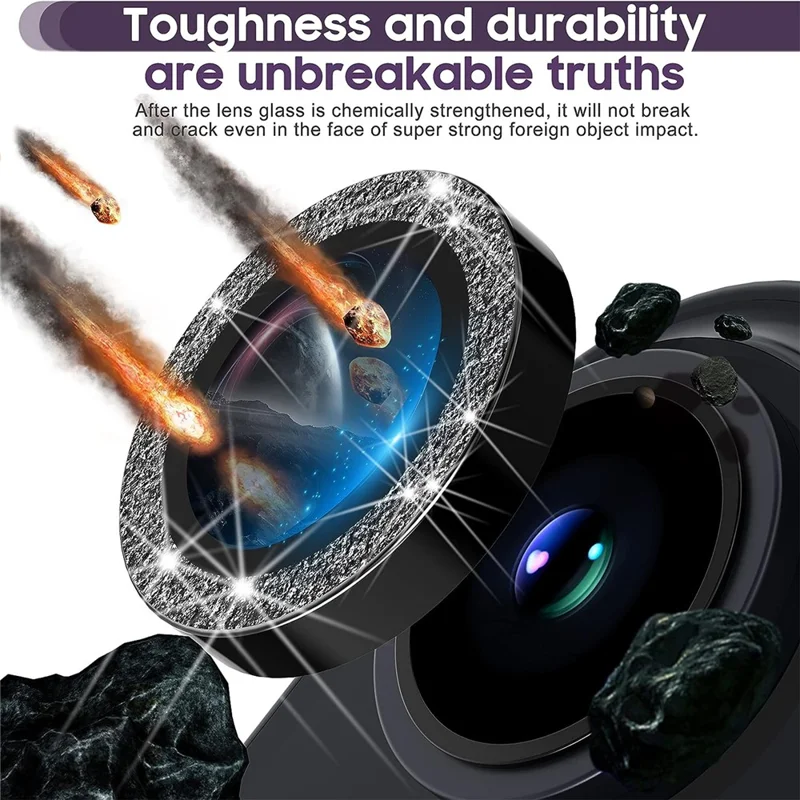 Para iPhone 15 / 15 Plus, Protector de lente de cámara Juego Anillo de metal brillante Película de vidrio templado para la parte posterior de la lente - Negro