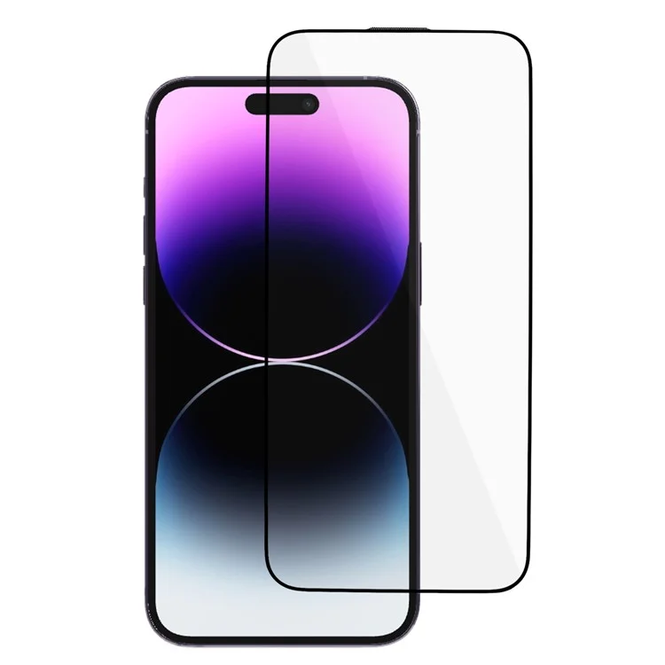 Pour iPhone 15 Pro Max Écran Protecteur d'Écran à Impression Soie Plein Couvercle Colle Épaisse Film en Verre Haut Aluminum-Silicium avec Filet Anti-Poussière