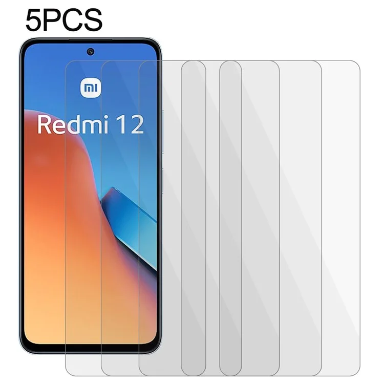 5 piezas para Xiaomi Redmi 12 5G (Global) / Poco M6 Pro 5G Película de vidrio templado 0,3 mm Transparente Protector de pantalla 2,5D Antiarañazos