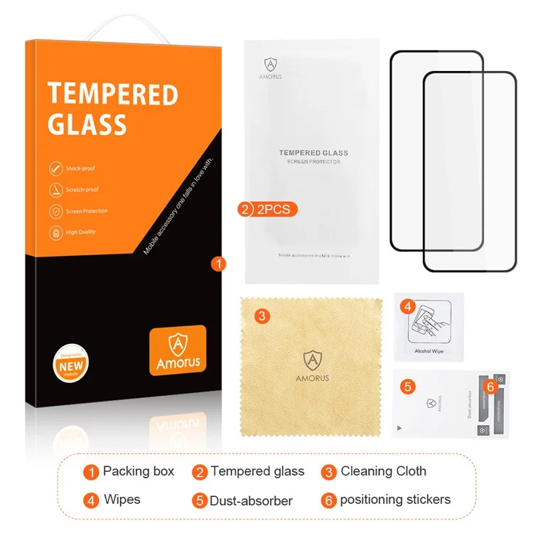 AMORUS 2Pcs Screen Protector for Google Pixel 8 Pro , Full Glue High Transparency Tempered Glass Silk Printing Film - Black