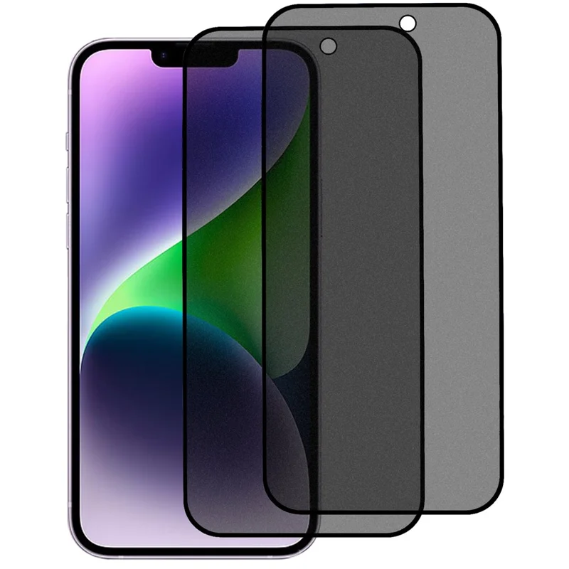 2Pcs for iPhone 15 Matte Full Screen Protector 180-degree Anti-spy Tempered Glass Screen Film with Anti-dust Net