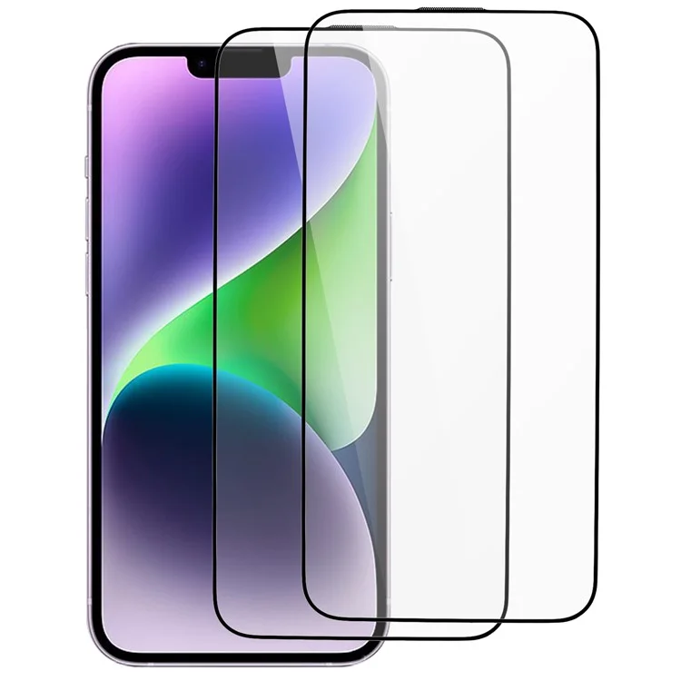 2 pièces pour iPhone 15 Film en verre haute aluminium-silicium Impression en soie Colle épaisse Protecteur d'écran plein écran avec filet antipoussière