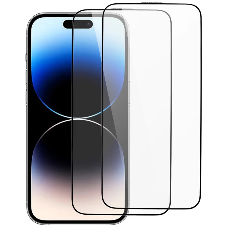 2 pièces pour iPhone 15 Pro Silk Printing Full Screen Protector Thick Glue High Aluminum-silicon Glass Film with Anti-dust Net