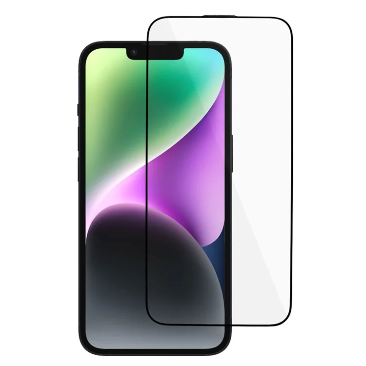 Para iPhone 15 Silk Printing Full Cover Screen Protector Tempered Glass Full Glue Film with Dust-proof Net