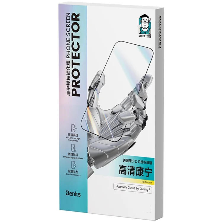 Protector de pantalla de cristal claro BENKS para iPhone 15 Pro Max, resistente a los arañazos, alta dureza, película de vidrio Gorilla Corning