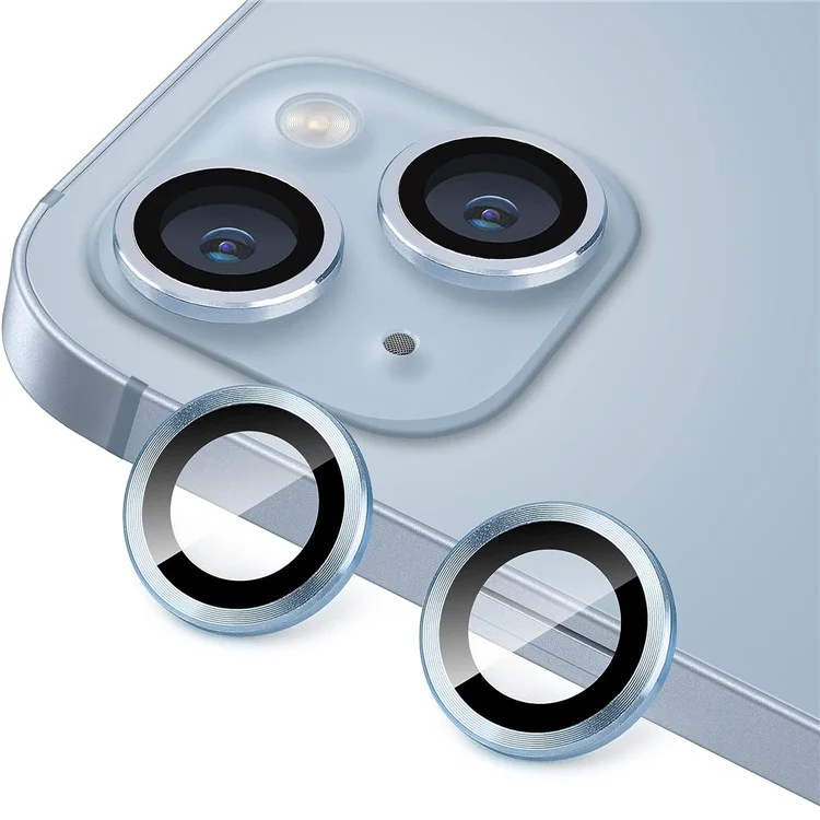 Para Iphone 14 / 14 Plus 1 Cámara de la Cámara Película de Vidrio Templado CD Vena de Metal Anillo de Metal Protector de Lente Trasera - Azul