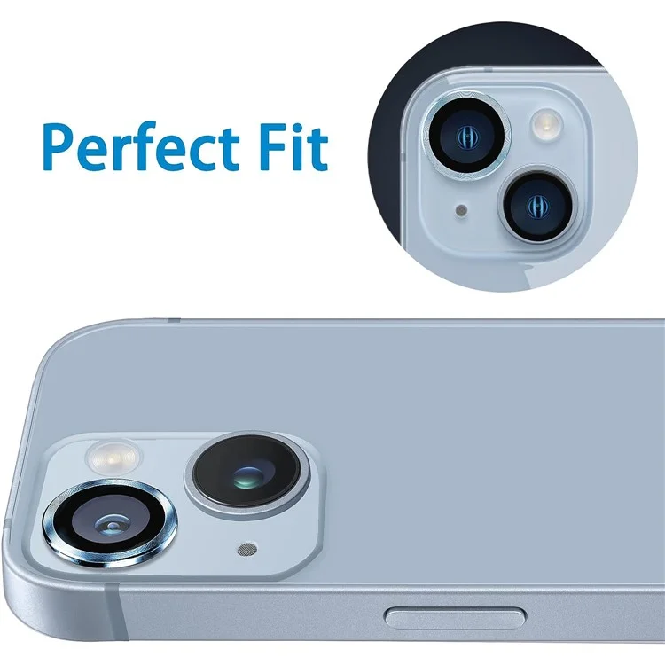 Para Iphone 14 / 14 Plus 1 Cámara de la Cámara Película de Vidrio Templado CD Vena de Metal Anillo de Metal Protector de Lente Trasera - Azul