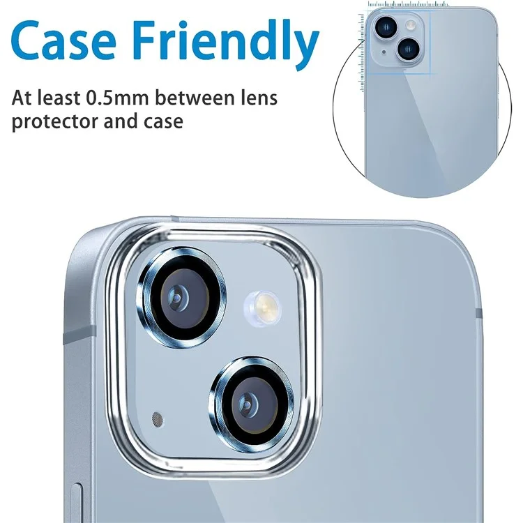 Para Iphone 14 / 14 Plus 1 Cámara de la Cámara Película de Vidrio Templado CD Vena de Metal Anillo de Metal Protector de Lente Trasera - Azul